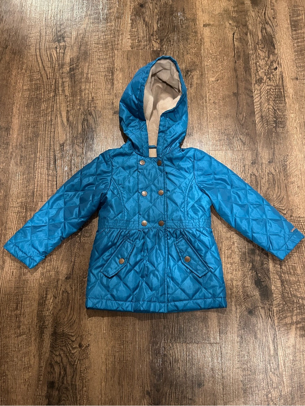 London Fog Girls Quilted Hooded Puffer Jacket - Teal Blue